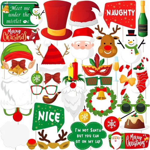 KatchOn, Kit de accesorios para cabina de fotos de Navidad, grande, paquete de 36 | Accesorios de fotos de Navidad para fotografía | Accesorios de