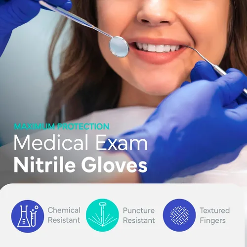 Miniatura 4 de OWELL® Blue Medical Exam Nitrile Gloves – Disposable Gloves for Dental & Medical Use, Powder-Free, Latex-Free, Chemo Rated