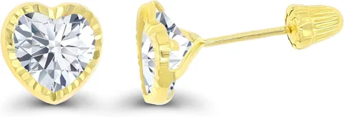 Miniatura 2 de Pendientes de tuerca de oro macizo de 14 quilates, hipoalergénicos de 0.236in, con forma de corazón, bisel pulido, con rosca en la parte trasera