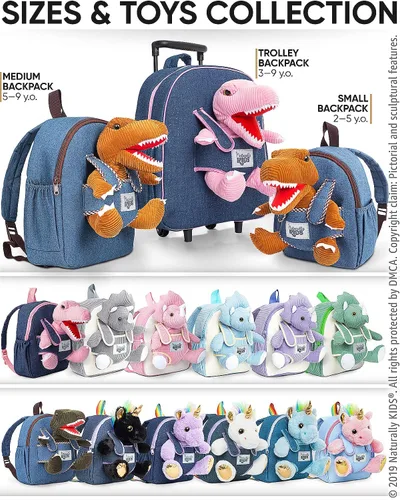 Miniatura 7 de Naturally KIDS Mochilas - Mochila para niños y niñas con animales de peluche - Regalos para niños y niñas de 3 4 5 años 01 Brown T-rex Mochila