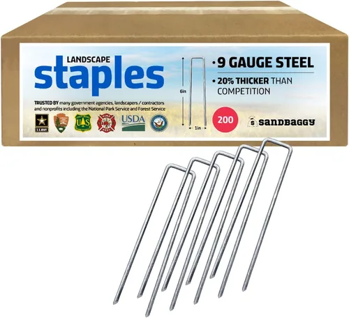 Sandbaggy Grapas de césped para paisaje de 6 pulgadas (acero calibre 9) ~ Ideal para suelos duros - 20% más grueso que la competencia - Confiado por