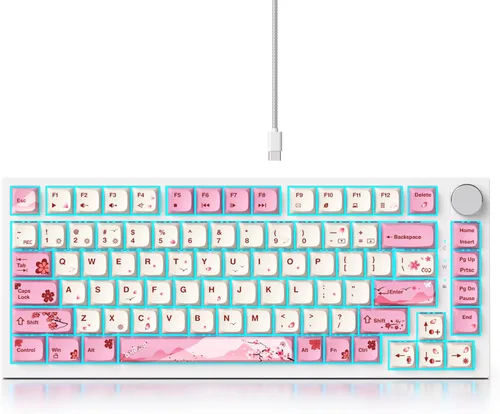 Miniatura 9 de Fogruaden Teclado para juegos con cable, 75 por ciento, intercambiable en caliente, teclado mecánico cremoso de montaje en junta con perilla