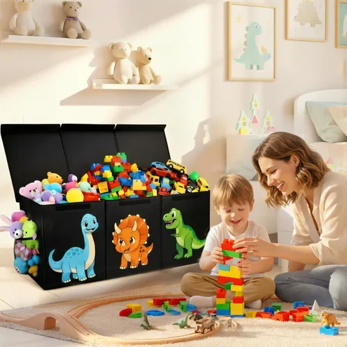 Miniatura 7 de Caja de juguetes plegable extragrande, organizador resistente de almacenamiento de juguetes de dinosaurios con tapas, 40 x 16 x 14 pulgadas, caja