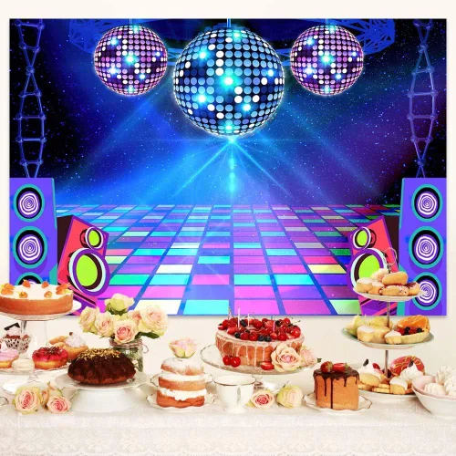 Miniatura 5 de Telón de fondo de discoteca de 5 x 3 pies, retro, brillante, para fiesta de los años 70, 80, 90, escenario, escenario, danza, decoración de fiesta