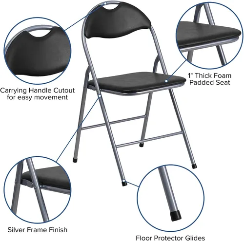 Miniatura 5 de Flash Furniture Hercules Series - Sillas plegables de metal con asa de transporte, silla acolchada tapizada de vinilo, juego de 4, color negro