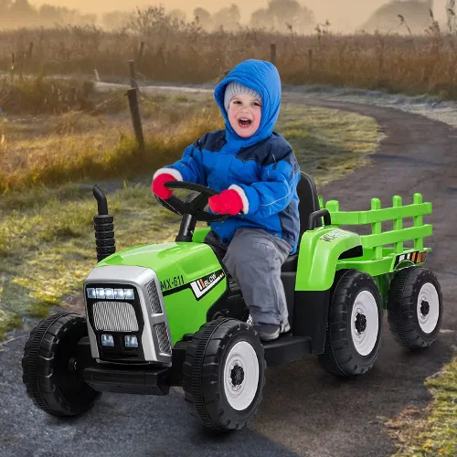 Miniatura 7 de Nasitip - Tractor eléctrico de 12V con batería, con remolque, vehículo de paseo para niños con control remoto/7 faros LED/cambios de marcha Azul
