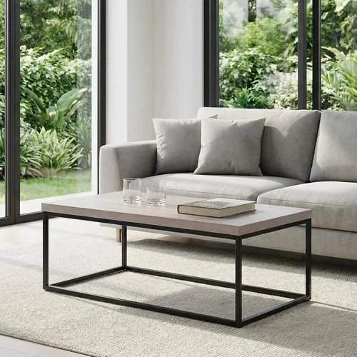 Miniatura 5 de CENSI - Mesa de centro de roble lavado gris de 47 pulgadas, tamaño grande Extra Thick 1.6" Honey-comb Wood Top, Sturdy Metal Frame, Modern