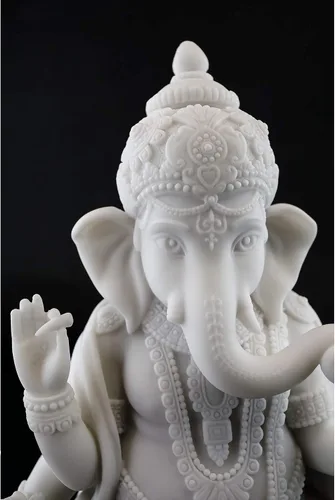 Miniatura 5 de Top Collection Estatua de Ganesh de pie de 7.5 pulgadas de alto y 4.75 pulgadas en acabado de mármol blanco, escultura hindú del señor del éxito