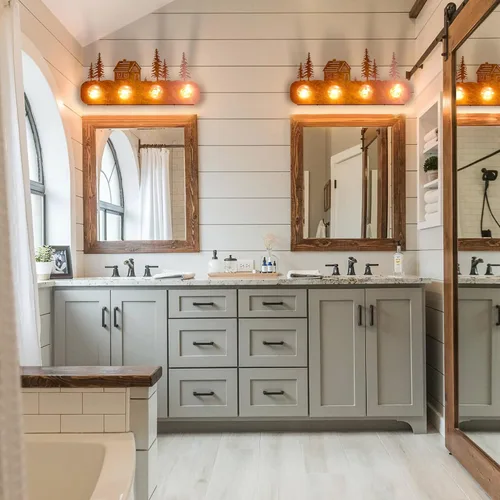 Miniatura 6 de TOCHIC Lámparas rústicas de baño, 4 luces de casa de campo sobre espejo regulable, apliques vintage occidentales para armarios de espejo, tocador