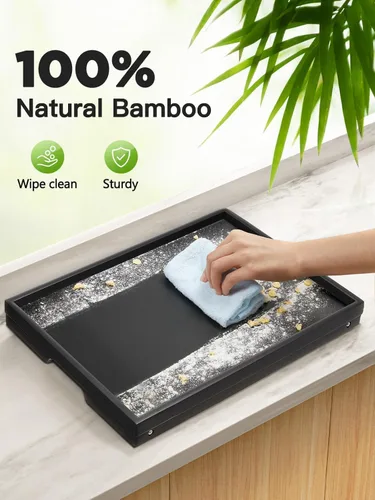 Miniatura 6 de Pipishell - Bandeja de bambú para cama con patas plegables, bandeja de desayuno para sofá, cama, comer, trabajar, se utiliza como bandeja de Negro