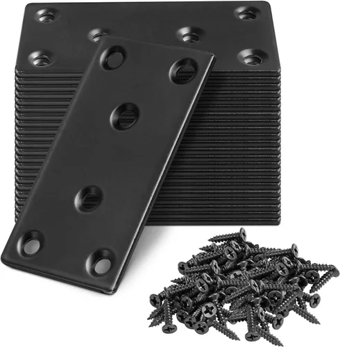 Miniatura 25 de Soporte plano de 1.575 x 0.630 x 0.079 in, soporte recto de acero inoxidable, soporte recto de metal, soporte recto negro, placa de unión