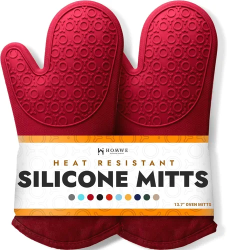 Miniatura 30 de HOMWE - Manopla de horno profesional y extralarga de silicona, guantes con forro acolchado, agarraderas resistentes al calor, guantes flexibles