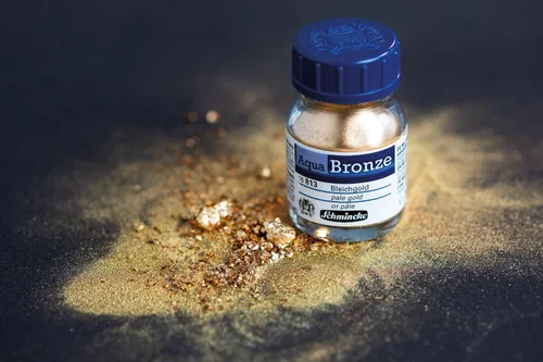 Miniatura 3 de Schmincke - Aqua-Bronze, oro pálido rico, 20 ml, 15 812 032, efectos metálicos brillantes en pinturas gouache y acuarela, papel, cartón, tabla