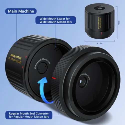 Miniatura 5 de LOVE MOMENT Kit de sellador al vacío eléctrico para tarros Mason de boca ancha y boca regular Negro