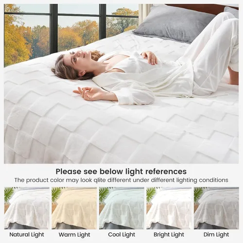 Miniatura 9 de Cozy Bliss - Manta a cuadros de pelo sintético de conejo tamaño Queen para cama, mantas suaves y peludas para mujeres y hombres, gran manta de forro