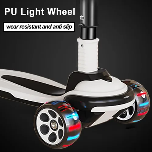 Miniatura 3 de Patinete plegable para niños de 3 a 12 años, 5 alturas ajustables con 3 ruedas de luz LED, actividades al aire libre para niños y niñas, carga Negro