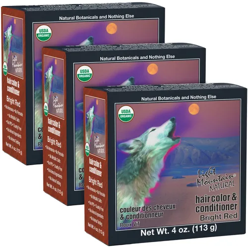 Light Mountain Tinte y acondicionador de cabello de henna, tinte para el cabello rojo brillante para hombres y mujeres, polvo orgánico de hoja de