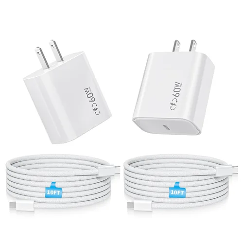 Cargador para iPhone 17 Pro de carga rápida, paquete de 2 adaptadores de corriente dinámica USB C de 40 W con bloque de cargador máximo de 60 W,