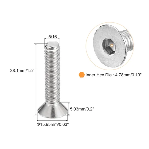 Miniatura 2 de uxcell 5/16-18x1-1/2 Tornillos de cabeza avellanada plana, 5 tornillos de cabeza plana de acero inoxidable 304, rosca completa, pernos avellanados