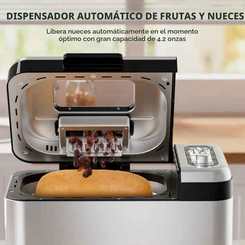 Miniatura 3 de Neretva Máquina para hacer pan, Máquina de pan más grande de 3.3 libras 15-en-1 de acero inoxidable y sartén de cerámica antiadherente y dispensador