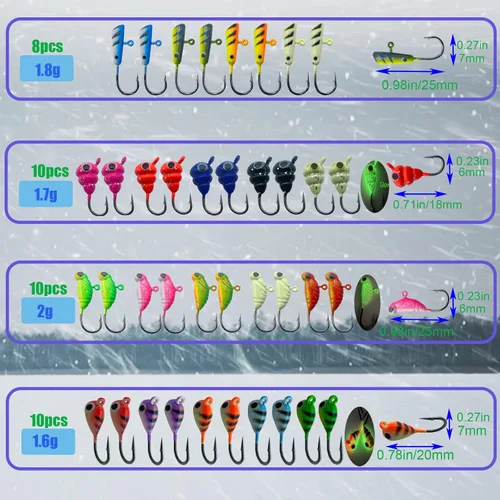 Miniatura 2 de 24 piezas de plantillas de pesca en hielo para Panfish Crappie Sunfish Walleye Ice Fishing Jig Box Accesorios de pesca en hielo Caja de aparejos