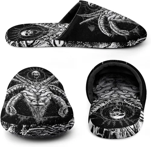 Miniatura 5 de Baphomet Satan Goat - Pantuflas de algodón para hombre, lavables, cálidas, con suela de goma