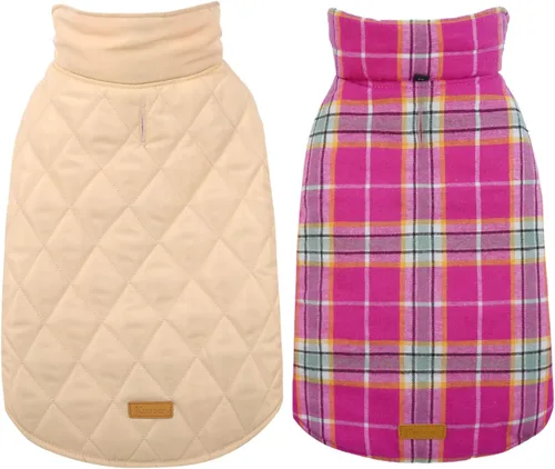 Miniatura 19 de Kuoser - Abrigo rojo para perro, abrigo de invierno a cuadros, impermeable, reversible, S-XS
