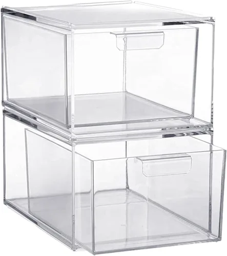 Cajones de almacenamiento apilables transparentes, paquete de 2 cajones de acrílico, organizadores de escritorio, organizador de maquillaje para