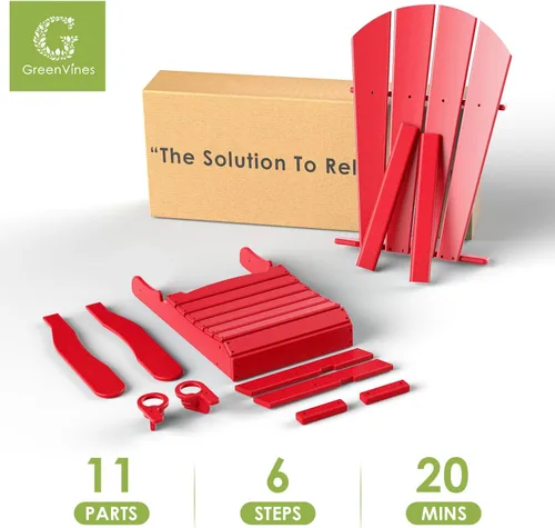 Miniatura 6 de GREENVINES Adirondack - Sillas con otomana Juego de 2 Plegables Reposapiés retráctil Plástico HDPE Silla para hoguera para todo