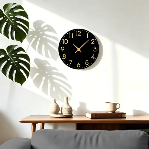 Miniatura 7 de Reloj de pared moderno, funciona con pilas, relojes de pared pequeños de 8 pulgadas, reloj de pared negro silencioso sin tictac, números dorados