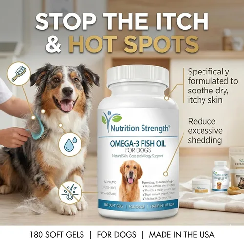 Miniatura 4 de Omega 3 - Geles suaves de aceite de pescado para perros con ácidos grasos EPA y DHA para el corazón, la piel, el pelaje y la alergia, suplemento
