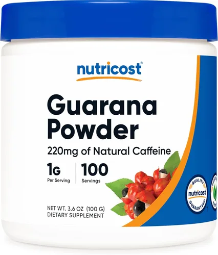 Nutricost Extracto de guaraná en polvo, 3.53 oz por botella, suplemento energizante de cafeína natural brasileña