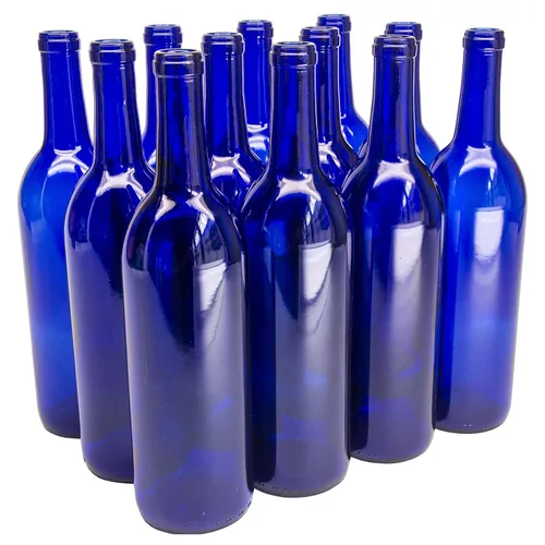 North Mountain Supply Botella de vino Burdeos de vidrio de 25.4 fl oz, acabado de corcho de fondo plano, caja de 12 unidades, color azul cobalto
