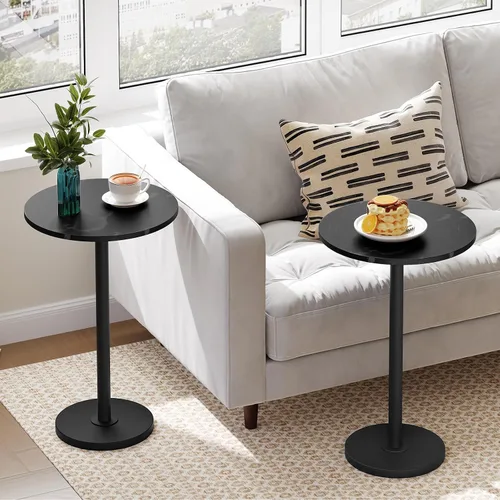 Miniatura 4 de YATINEY Mesa auxiliar redonda, mesa alta para bebidas para espacios pequeños, mesa auxiliar de café Martini estilo pedestal en sala de estar, Mármol