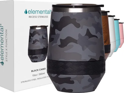 Miniatura 16 de Elemental Vaso de Vino Recess - Taza de Café de Acero Inoxidable con Triple Pared Aislante para Bebidas Calientes y Frías - Taza Portátil con Tapa