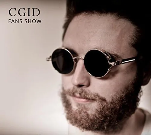 Miniatura 2 de CGID E72 - Lentes de sol polarizados redondos con círculos de metal estilo steampunk retro para mujeres y hombres