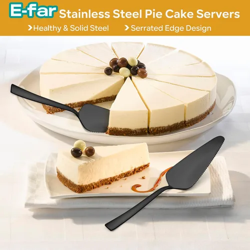 Miniatura 7 de E-far - Juego de 5 servidores de pastel negro mate, cortador de acero inoxidable de 8.9 pulgadas para pasteles y pizza de queso, borde dentado
