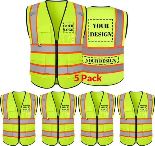 Miniatura 31 de Chaleco de seguridad reflectante de alta visibilidad con 5 bolsillos y cremallera clase 2 para adultos, unisex, ropa de trabajo de seguridad