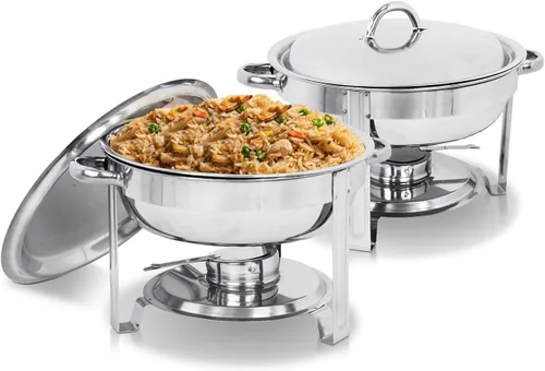 Miniatura 9 de Super Deal - Plato redondo de acero inoxidable de 5 cuartos de galón, para catering, cena y bufé, Plateado