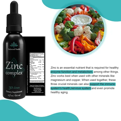 Miniatura 7 de Complejo de zinc: 30 porciones, 2 onzas, sabor a menta, gotas de sulfato de zinc iónico líquido vegano más minerales traza para apoyo diario