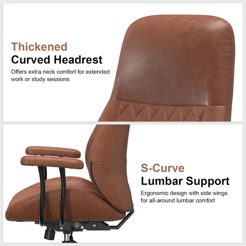 Miniatura 8 de Silla de oficina, silla ergonómica para computadora, silla de escritorio de cuero con soporte lumbar y ruedas de goma, silla ejecutiva de mediados