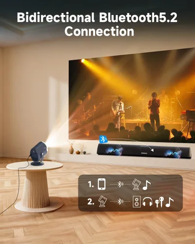 Miniatura 5 de Mini proyector con soporte, soporte 1080P, proyector portátil con WiFi y Bluetooth, proyector de película giratorio de 240° compatible con TV