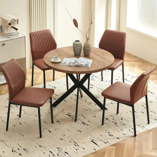 Miniatura 6 de Juego de mesa de comedor redonda de 37 pulgadas para 4, juego de café pequeño moderno de mediados de siglo para comedor, cocina y apartamento