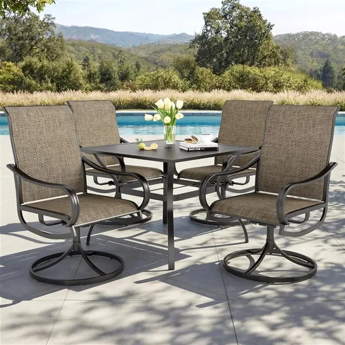 Miniatura 28 de PHI VILLA Juego de comedor de patio de 5 piezas con 4 sillas de comedor giratorias para exteriores y 1 mesa de comedor redonda grande, silla de tela