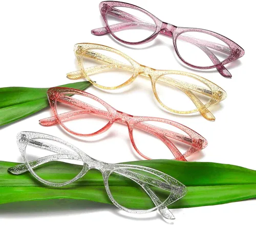 Miniatura 7 de Paquete de 4 lentes de lectura para mujer, diseño de ojo de gato, bisagras de resorte, lentes de moda para mujer