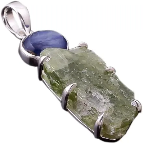 Miniatura 2 de Colgante de cianita verde menta y cianita azul colgante de plata de ley 925 joyería de cristal de cianita verde y azul natural colgante de piedras