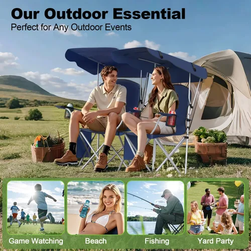 Miniatura 8 de VTOY Silla de camping portátil con dosel, silla plegable con toldo, silla Oxford 600D duradera para camping, playa, picnic, pesca y deportes 1
