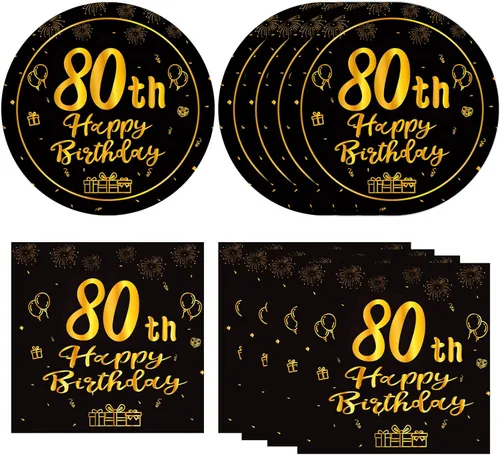 Miniatura 16 de Juego de 40 platos y servilletas desechables para fiesta de cumpleaños de 30 años para ella, vintage, negro y dorado, 1996, 30 años, juego