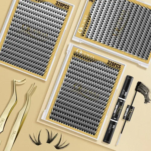 Miniatura 7 de QUEWEL Extensiones de pestañas en racimo de 320 unidades, pestañas rizadas 50D, C, mezcla de pestañas individuales de 0.47 a 0.70 pulgadas, racimos