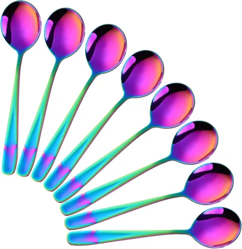 Miniatura 15 de 8-Piece Stainless Steel Table Spoons, 7 Inch Soup Spoons for Cereal, Dessert, Soup, Coffee & Tea(black）